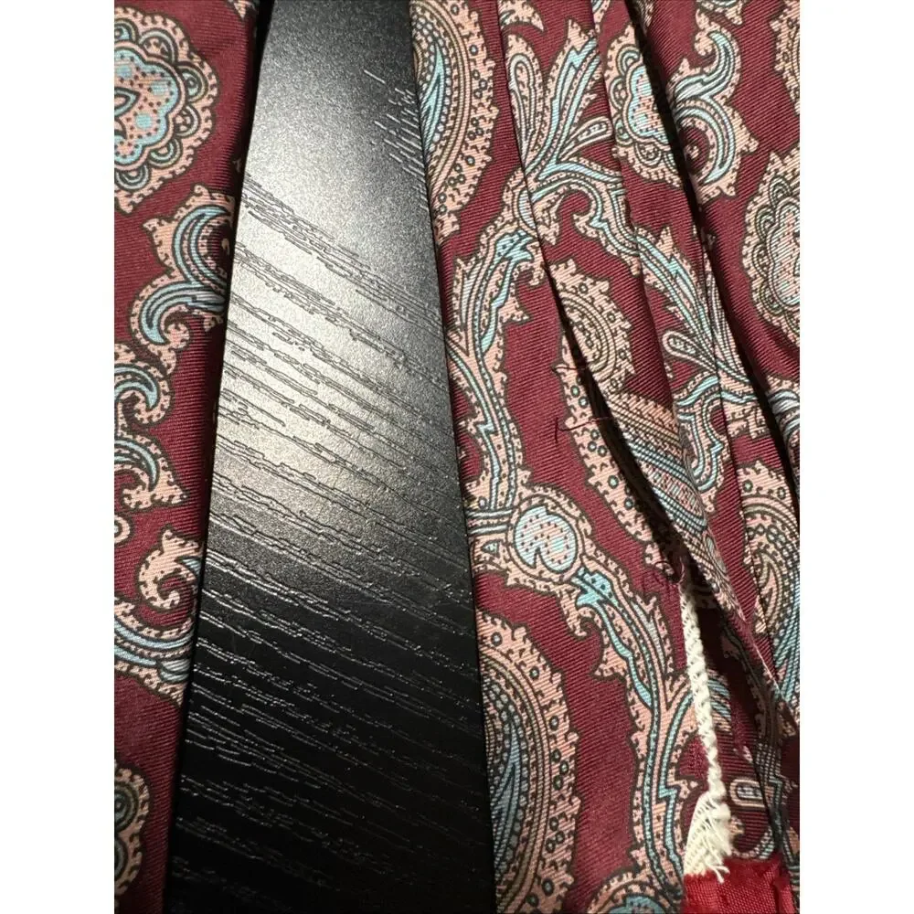 CUSTOM MADE IN ITALY 100% SILK TIE MAROON, TEAL, AND GOLD
